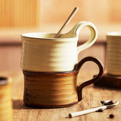 Retro Japanese Mugs with Ribs and Cute Curled Ear