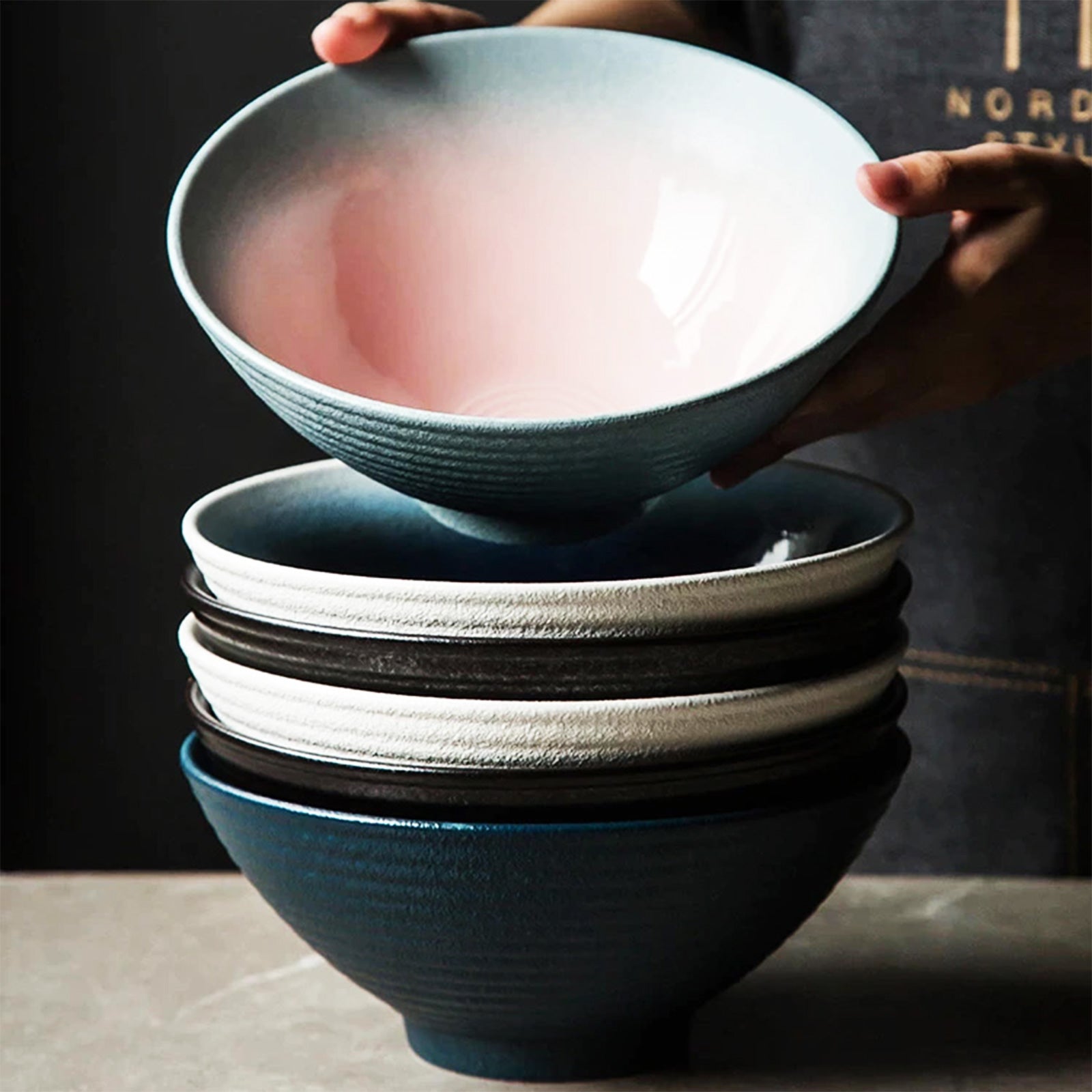 Retro Spray Glazed Ramen Bowl With Pigmented Gradient (6 styles)