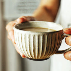 Rustic Coffee Cup With Handmade Look And Matching Saucer