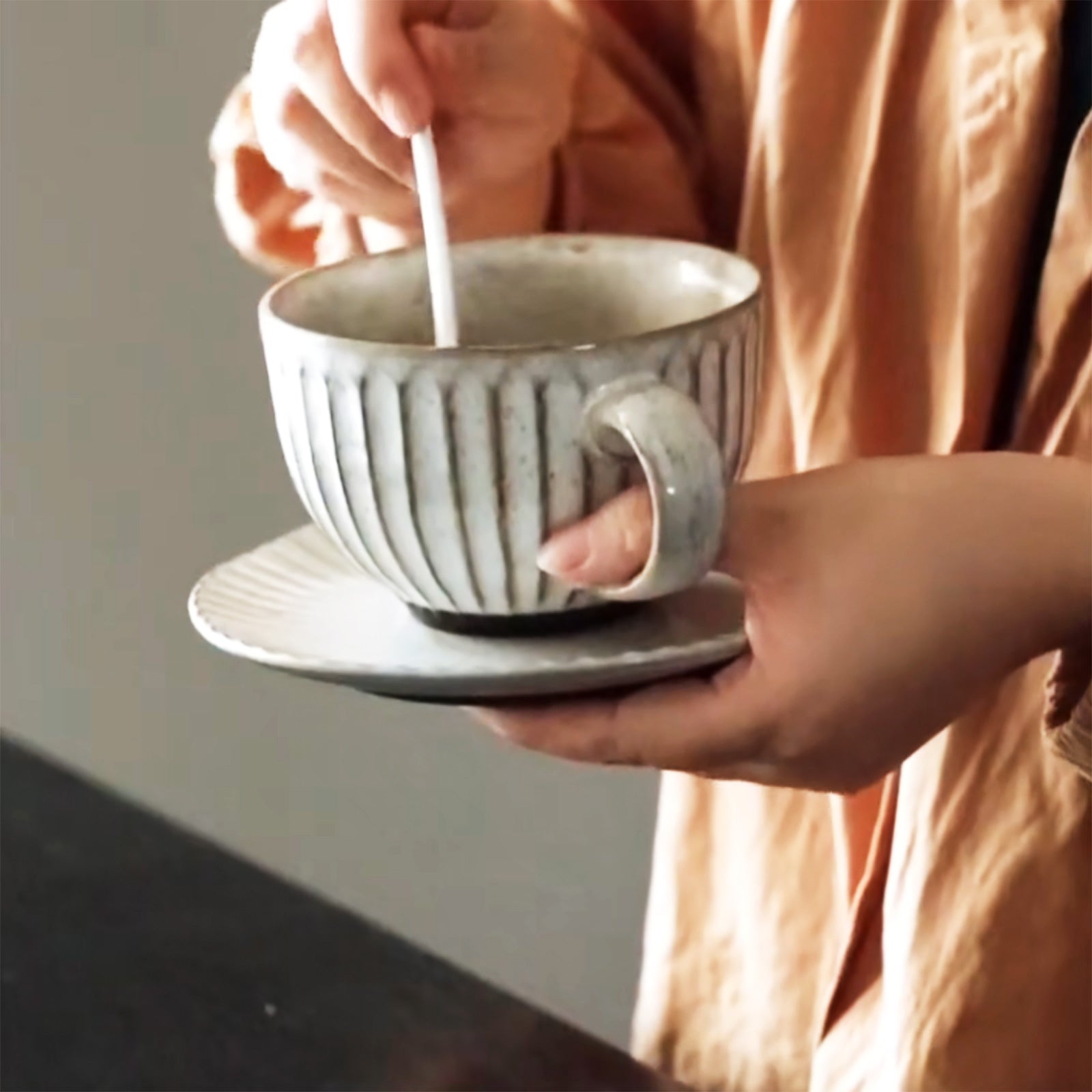 Rustic Coffee Cup With Handmade Look And Matching Saucer