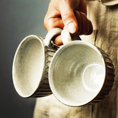 Rustic Coffee Cup With Handmade Look And Matching Saucer