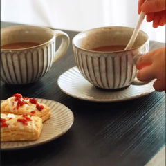 Rustic Coffee Cup With Handmade Look And Matching Saucer