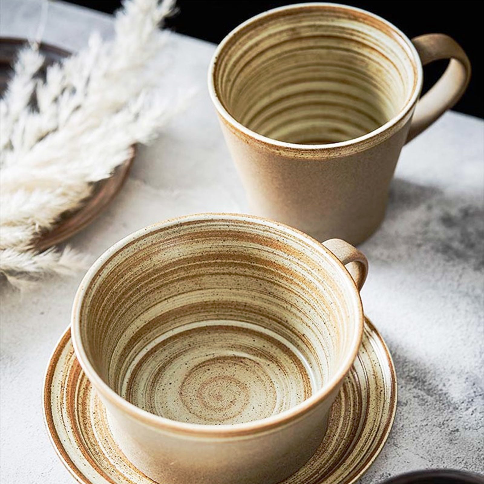 Rustic Cups & Mugs With Inner Spiral Design (3 sizes)