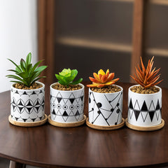 Stylish Flower Pots With Geometric Design And Wooden Tray (8 unique designs)