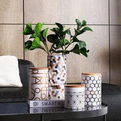 Sleek Geometric Vases with Bamboo Detail - Limited Edition Beauties