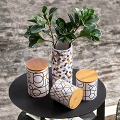 Sleek Geometric Vases with Bamboo Detail - Limited Edition Beauties