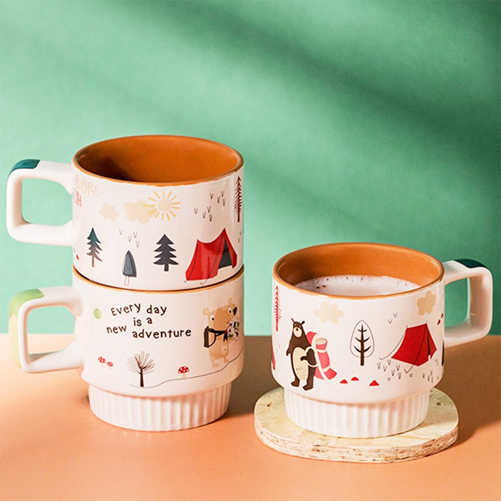 Stackable Elegance: Coffee Mugs with Artistry and Adventure