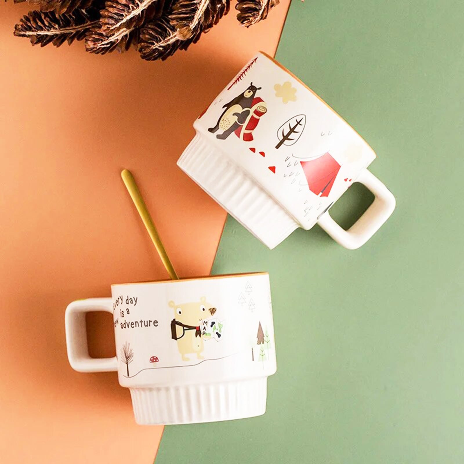 Stackable Elegance: Coffee Mugs with Artistry and Adventure