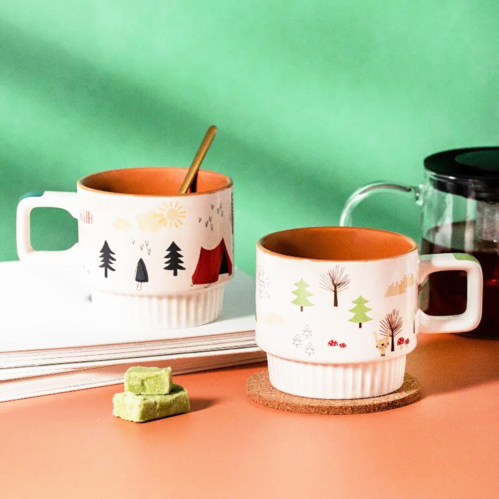 Stackable Elegance: Coffee Mugs with Artistry and Adventure