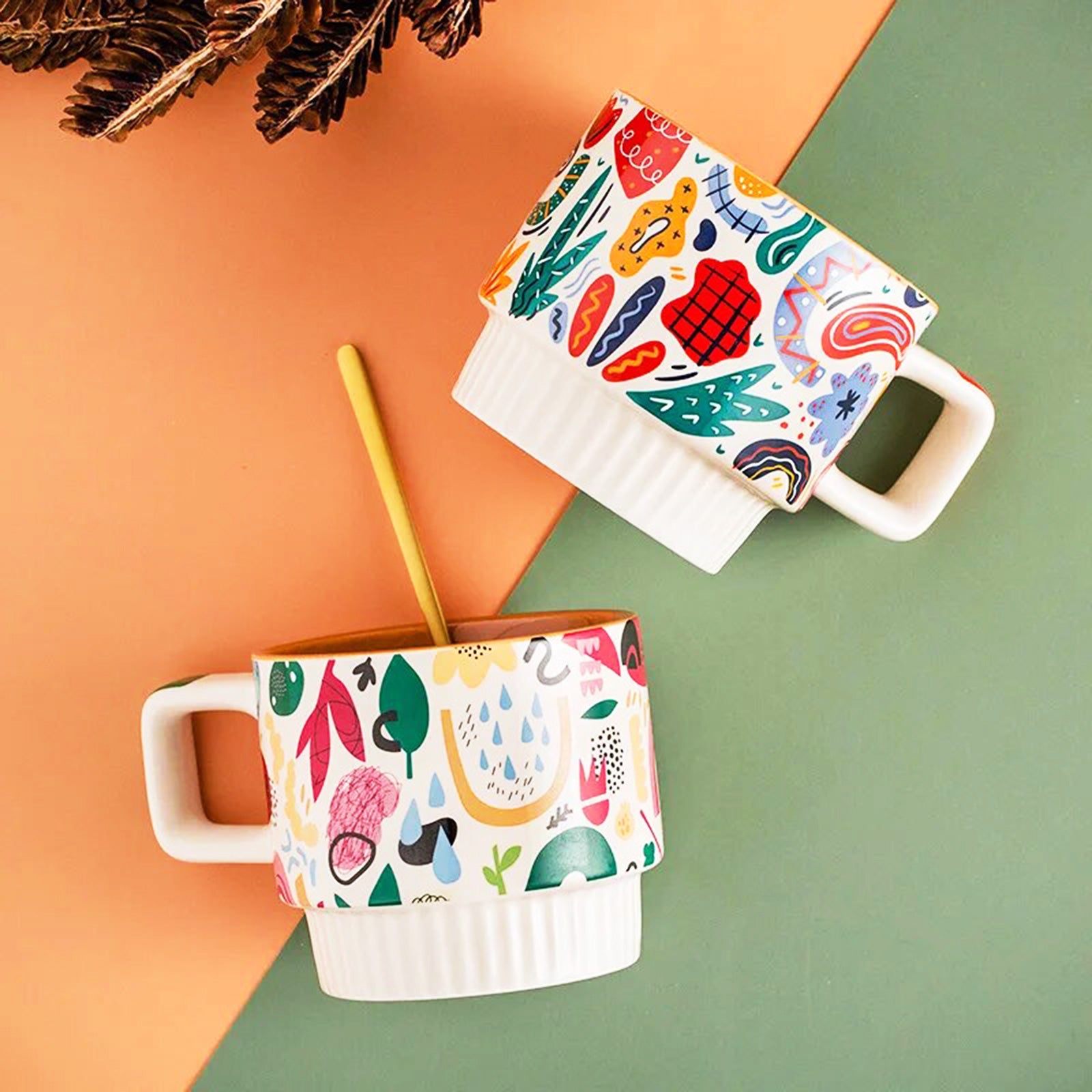 Stackable Elegance: Coffee Mugs with Artistry and Adventure