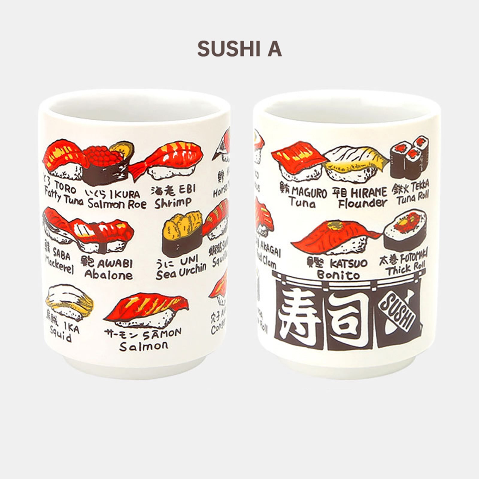 Large, Straight Ceramic Cups With Frivolous Japanese Drawings