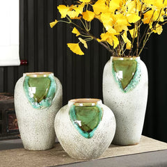 Stunning Handcrafted Ceramic Vases with Glossy Green Accent