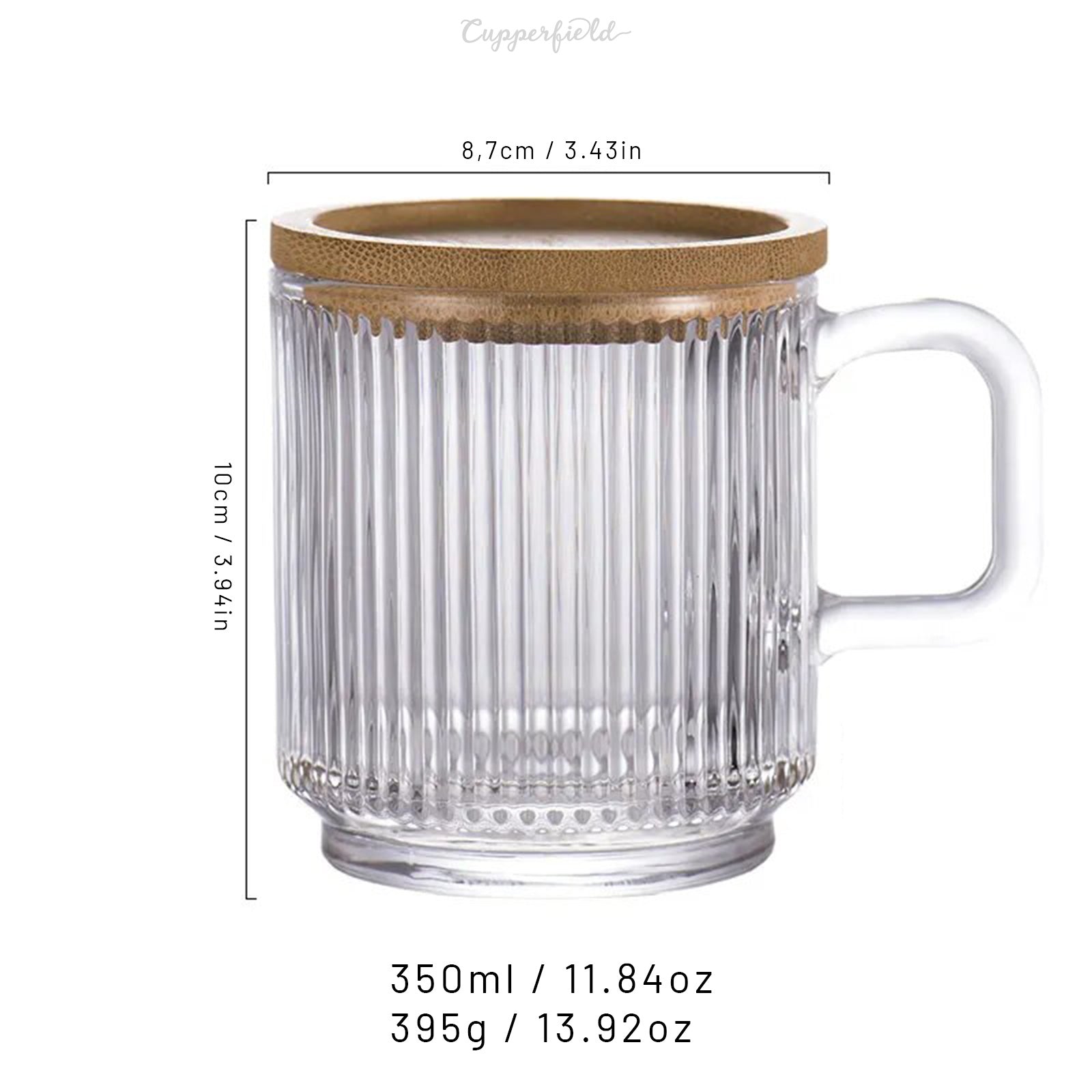 Sturdy Glass Mug With Ribbed Vertical Stripe Pattern and Cute Lid