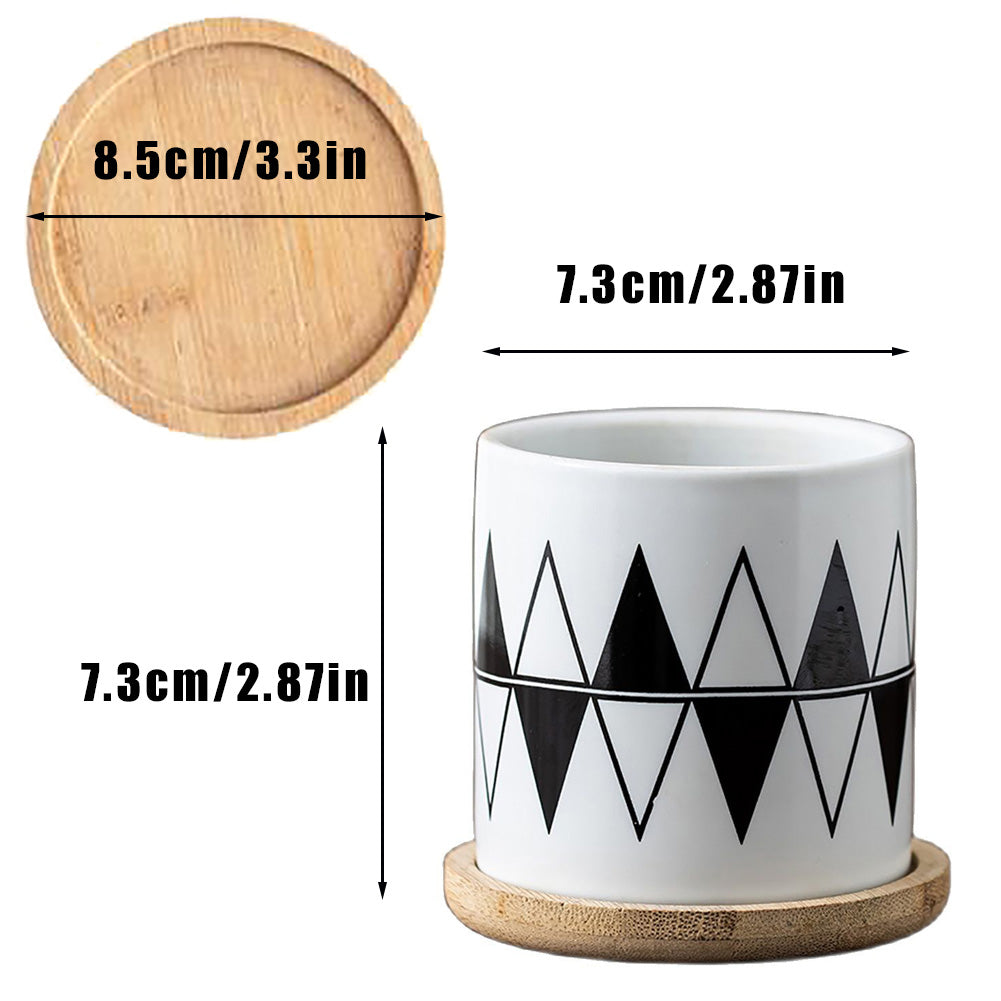 Stylish Flower Pots With Geometric Design And Wooden Tray (8 unique designs)