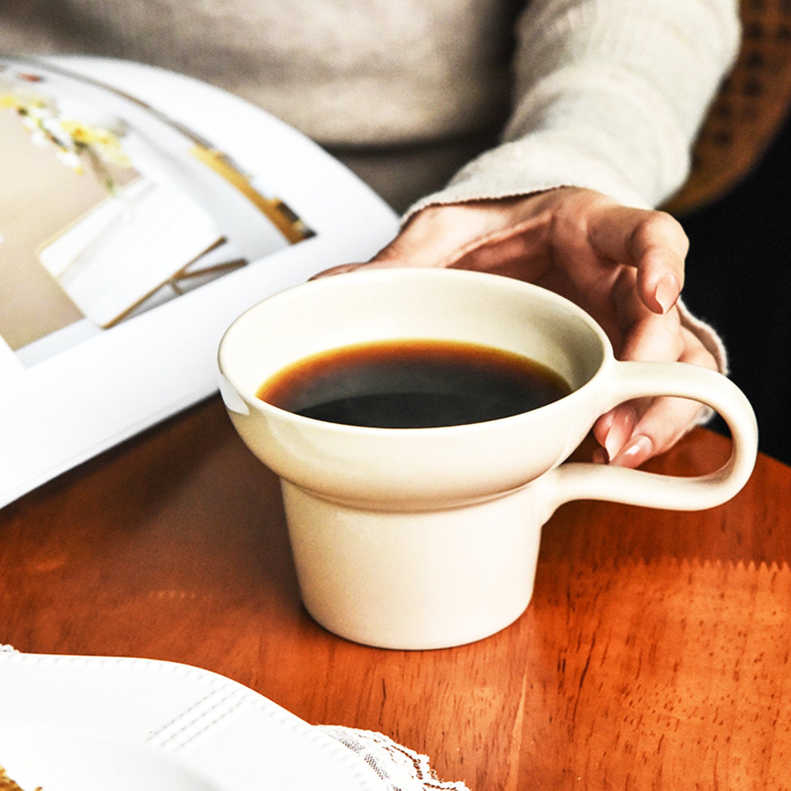 Stylish Wide-Rim Ceramic Cups Perfect for Coffee, Tea, and Snacks