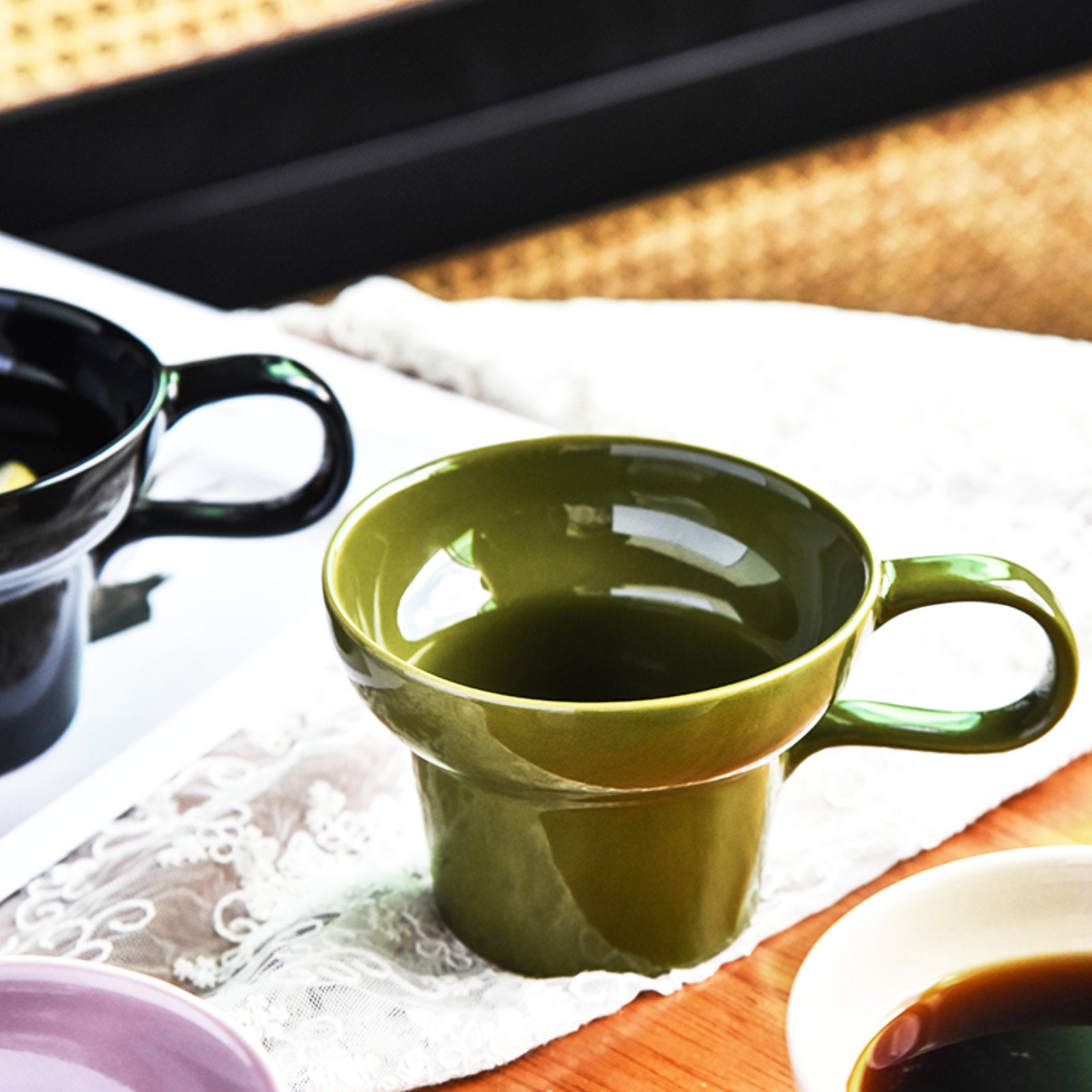 Stylish Wide-Rim Ceramic Cups Perfect for Coffee, Tea, and Snacks