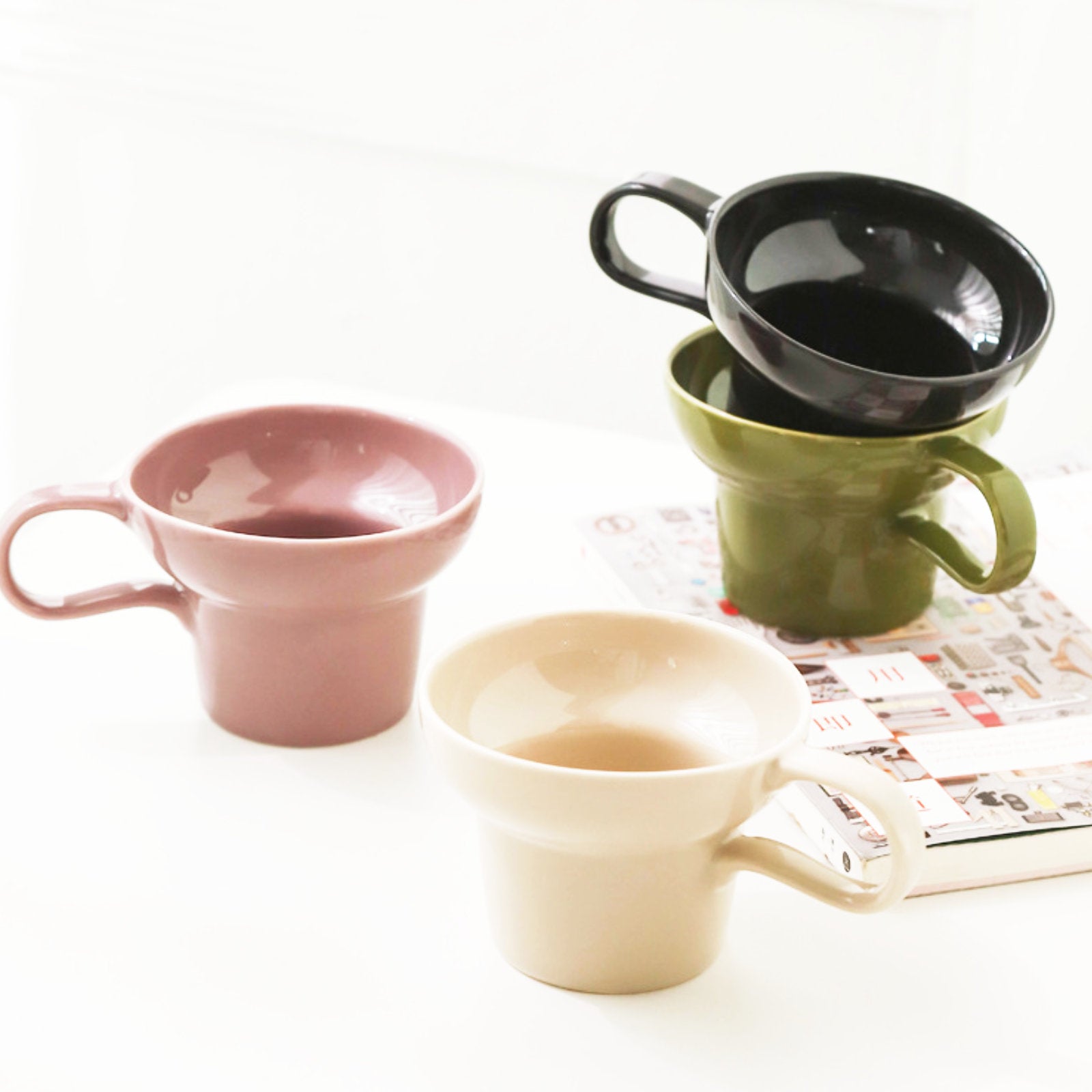 Stylish Wide-Rim Ceramic Cups Perfect for Coffee, Tea, and Snacks