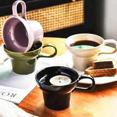 Stylish Wide-Rim Ceramic Cups Perfect for Coffee, Tea, and Snacks