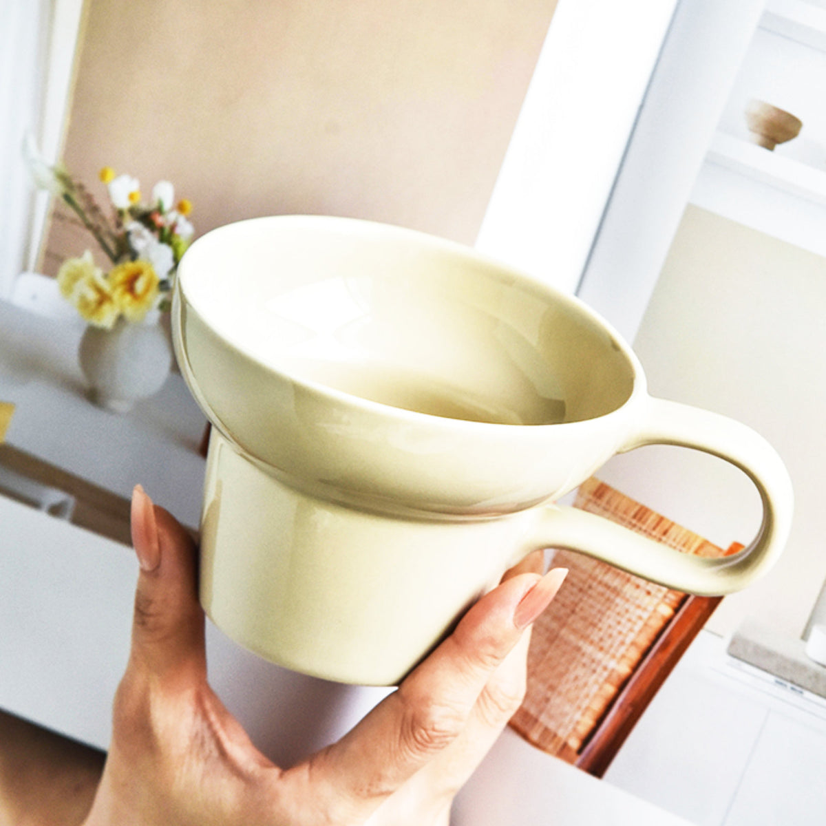 Stylish Wide-Rim Ceramic Cups Perfect for Coffee, Tea, and Snacks