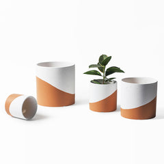 Unique Nordic Flower Pots with Stylish Diagonal White And Terracotta Coloring (4 sizes)