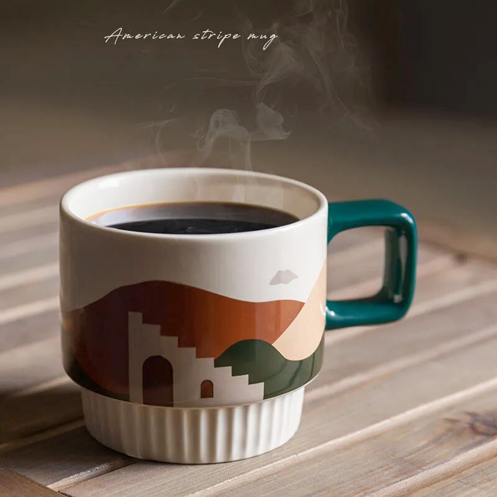 Stackable Retro Mugs with Superb Oasis Design