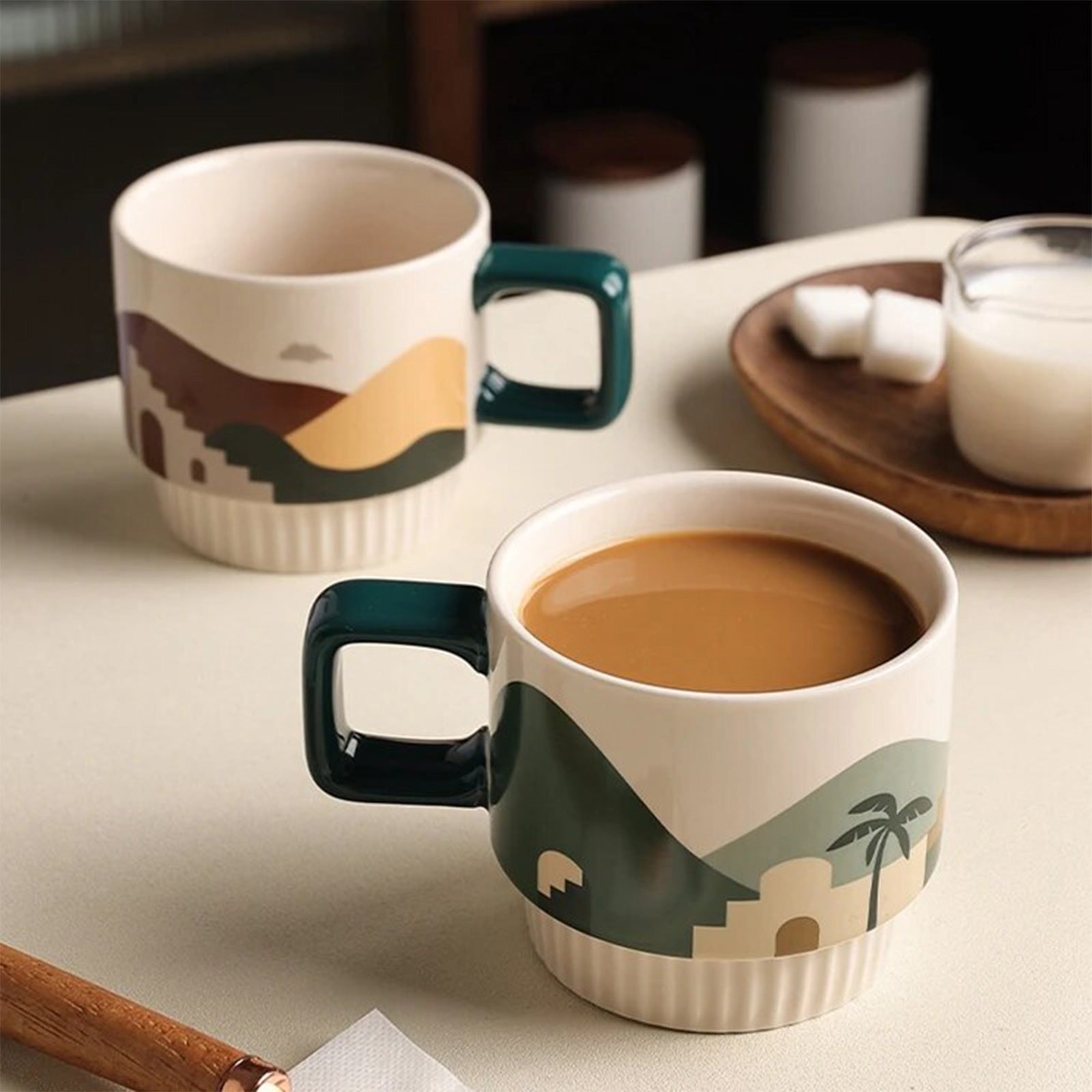 Stackable Retro Mugs with Superb Oasis Design