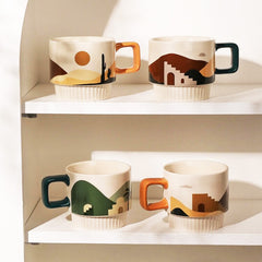 Stackable Retro Mugs with Superb Oasis Design