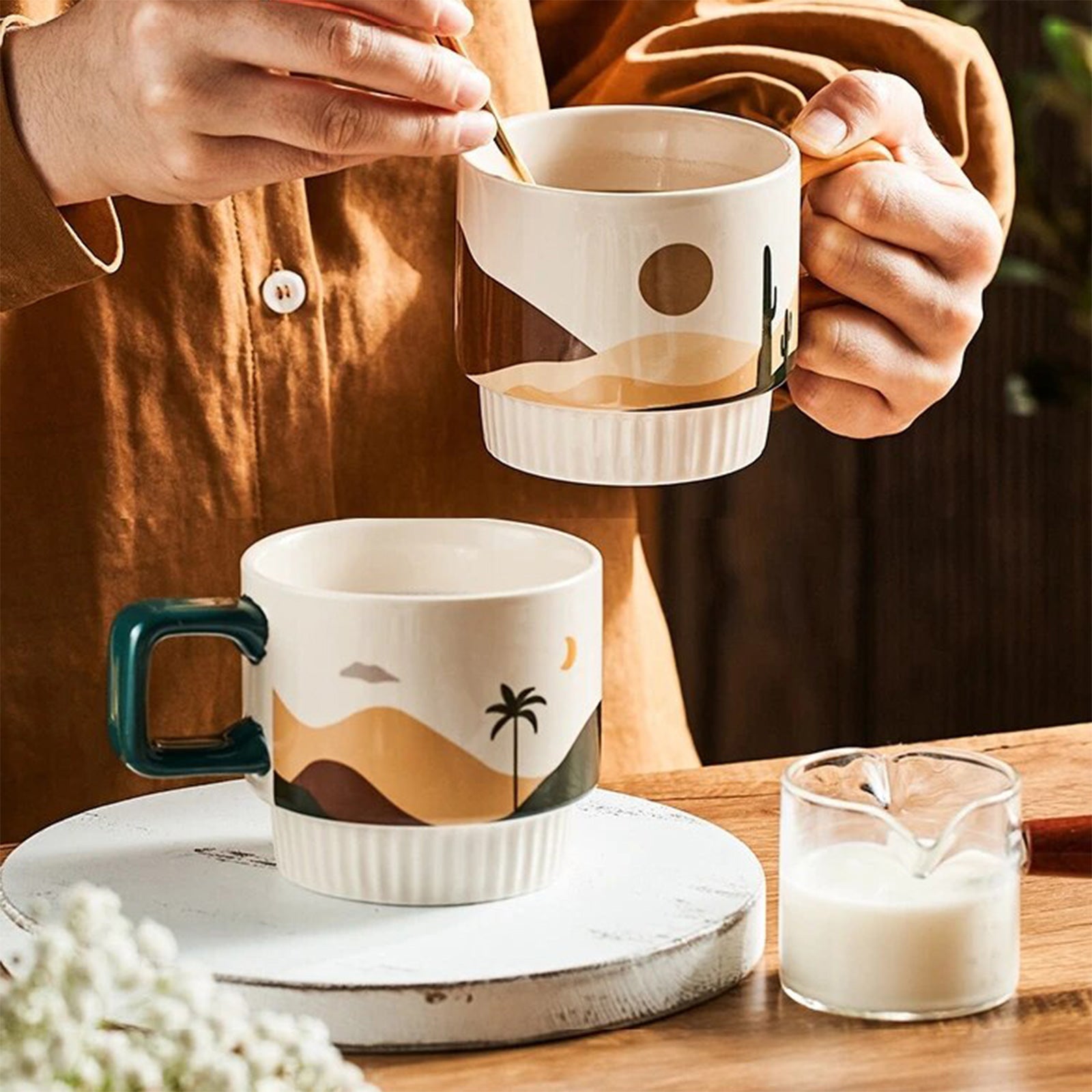 Stackable Retro Mugs with Superb Oasis Design