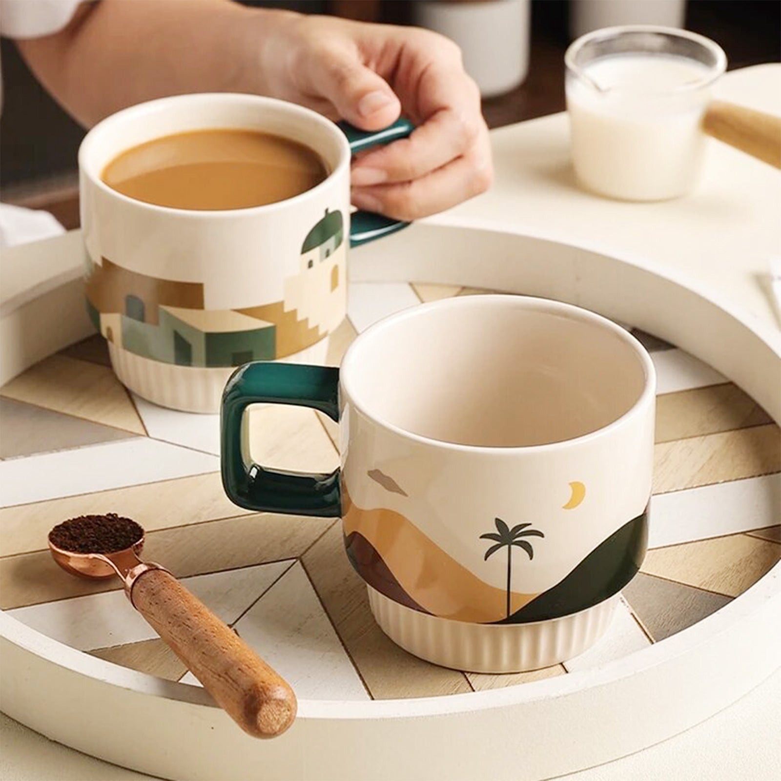 Stackable Retro Mugs with Superb Oasis Design