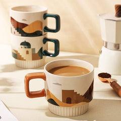 Stackable Retro Mugs with Superb Oasis Design