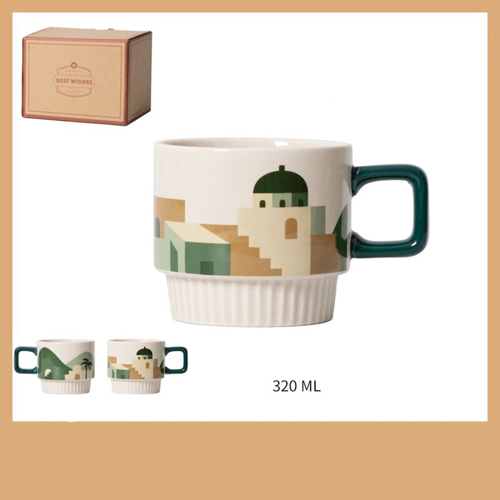 Stackable Retro Mugs with Superb Oasis Design