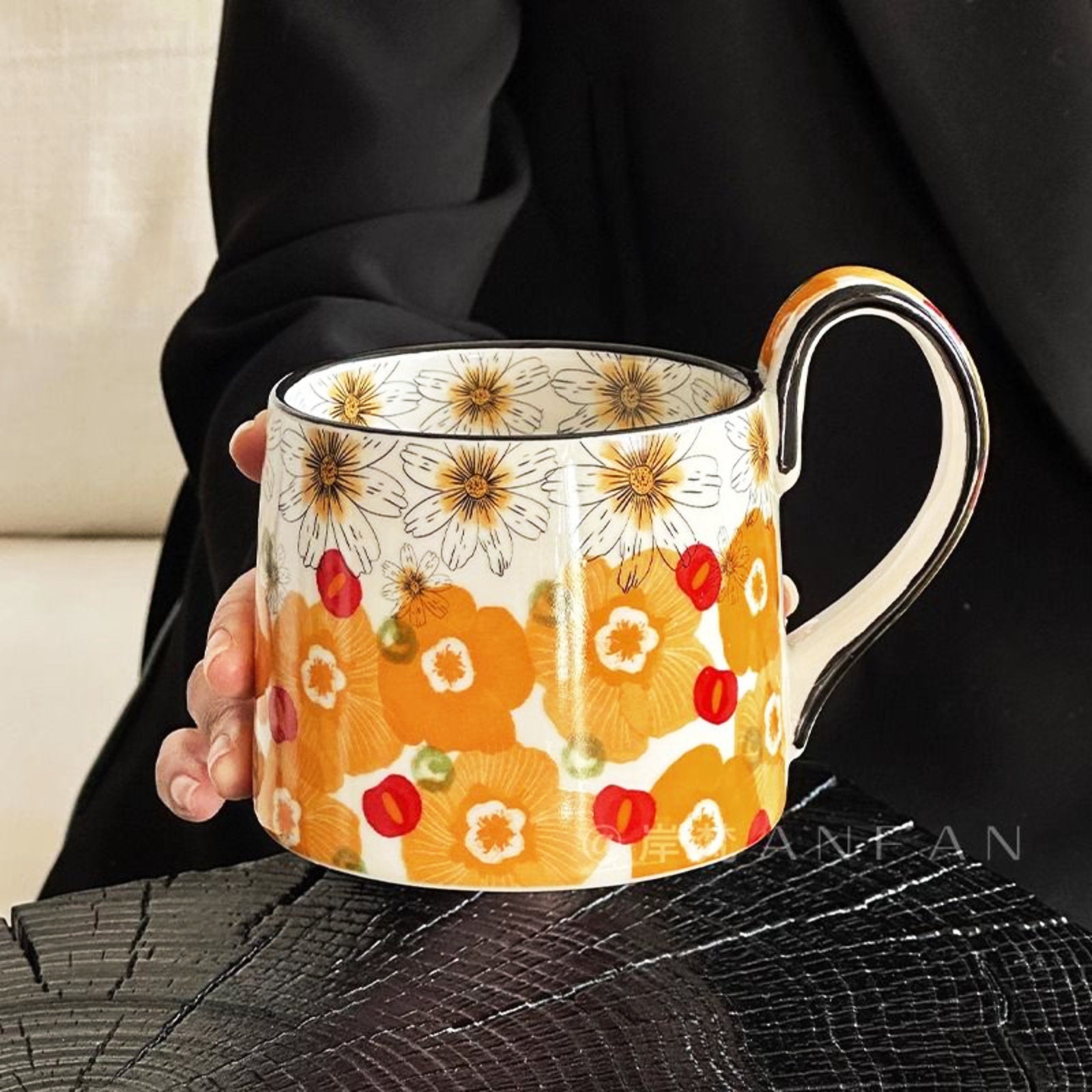 Vibrant Flower-Designed Nordic Mug for a Delightful Coffee or Tea Experience