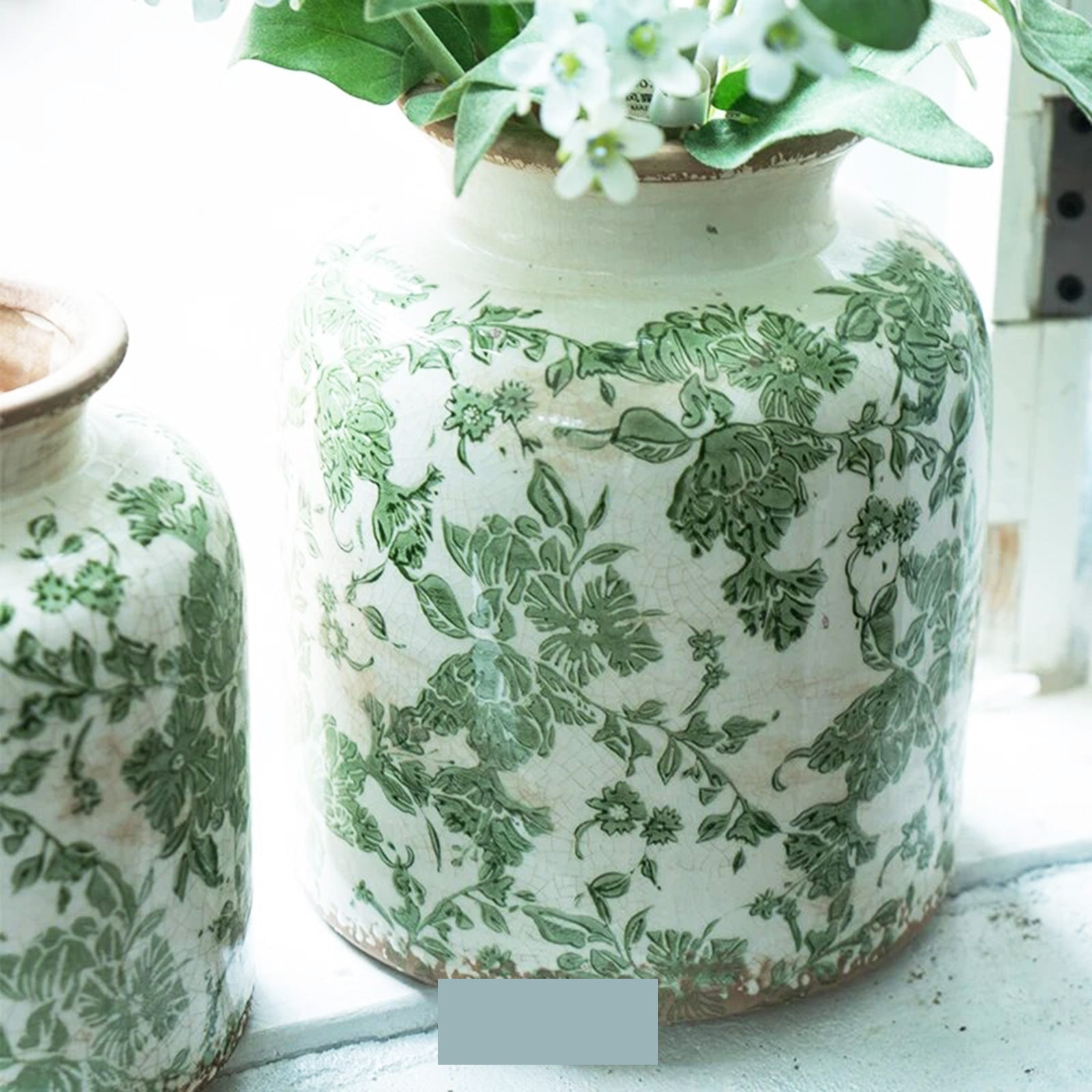 Vintage-inspired Craquelure Vase with Greenery on Off-White Ceramic