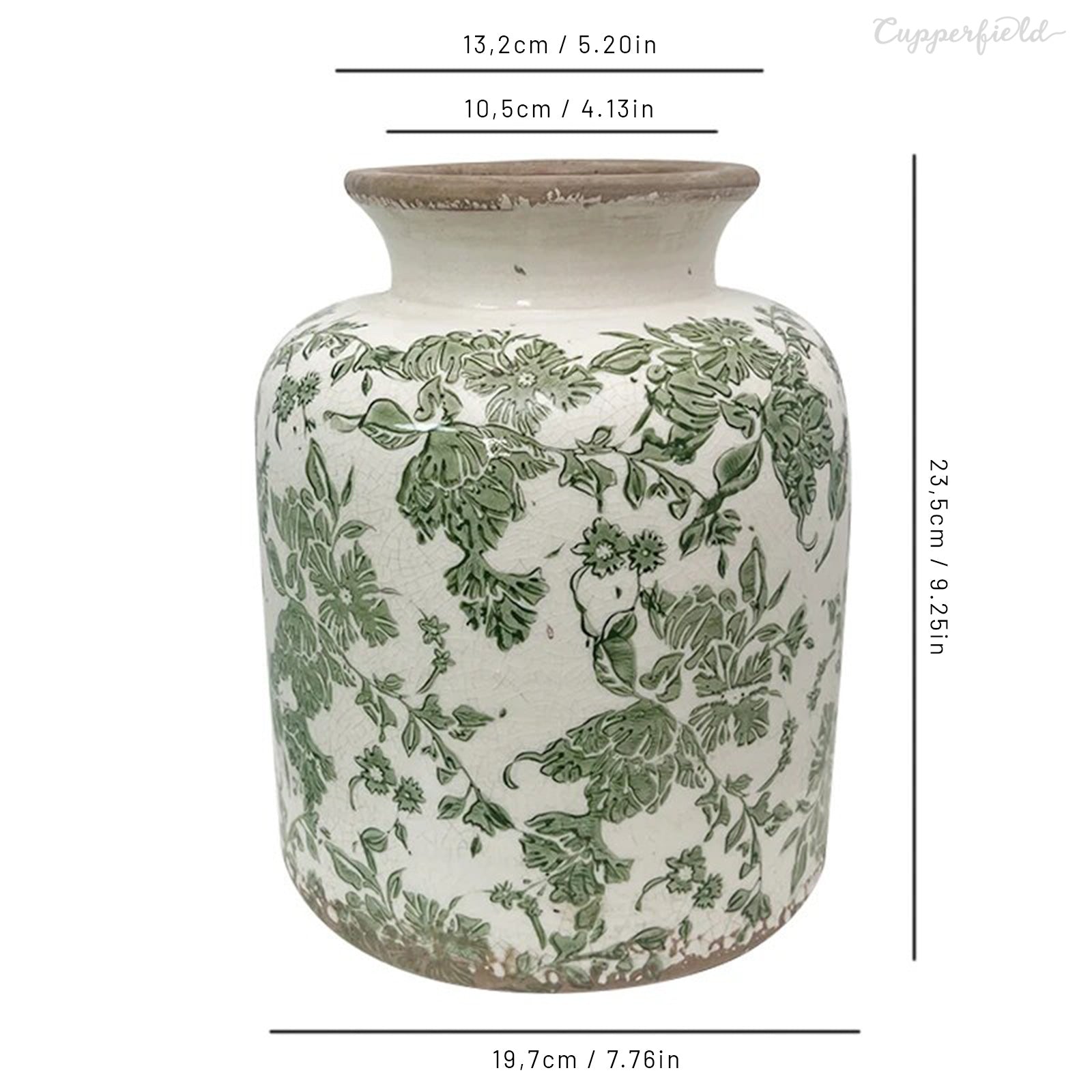 Vintage-inspired Craquelure Vase with Greenery on Off-White Ceramic