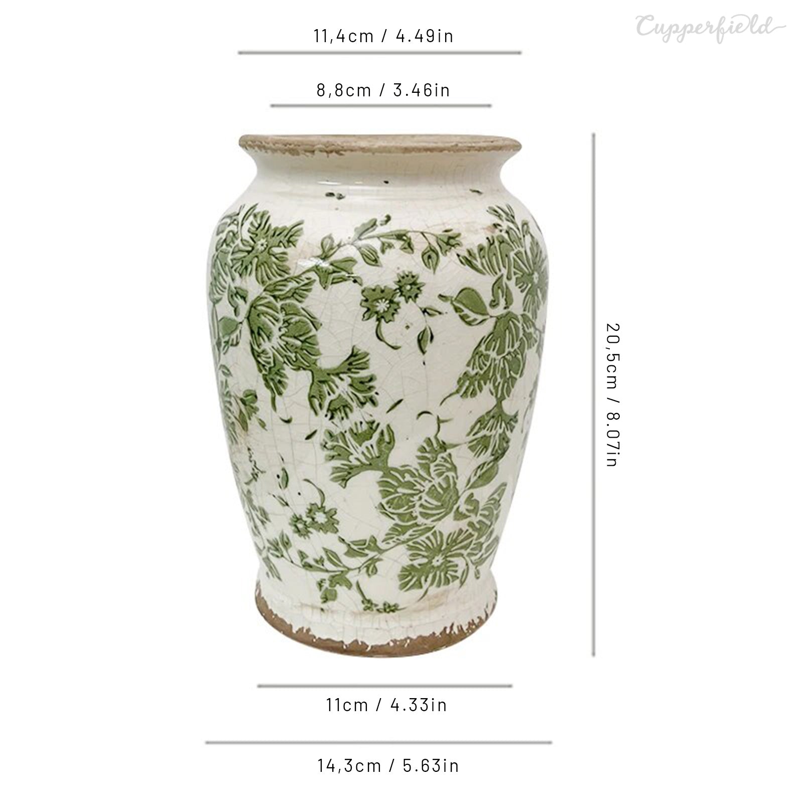 Vintage-inspired Craquelure Vase with Greenery on Off-White Ceramic