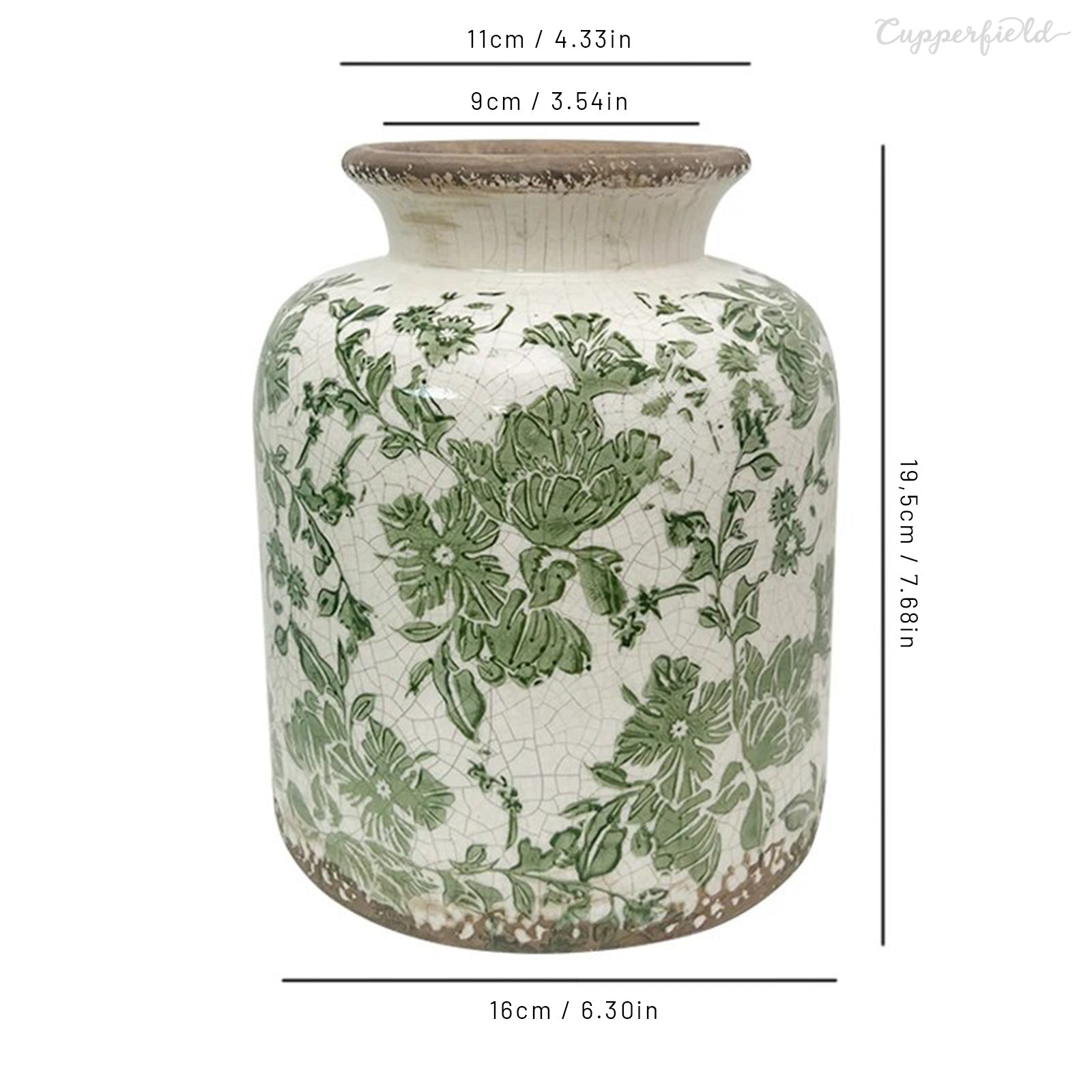 Vintage-inspired Craquelure Vase with Greenery on Off-White Ceramic