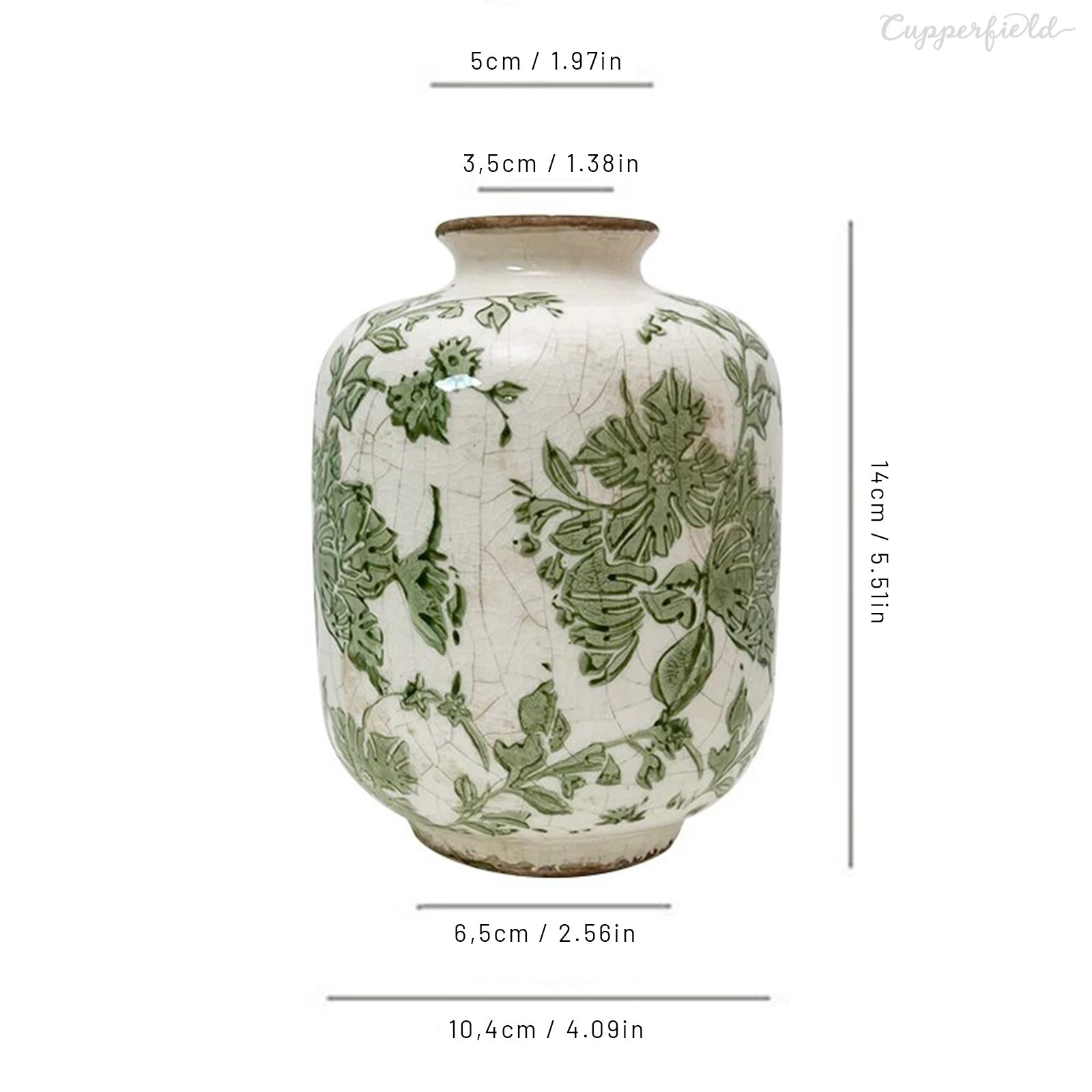 Vintage-inspired Craquelure Vase with Greenery on Off-White Ceramic