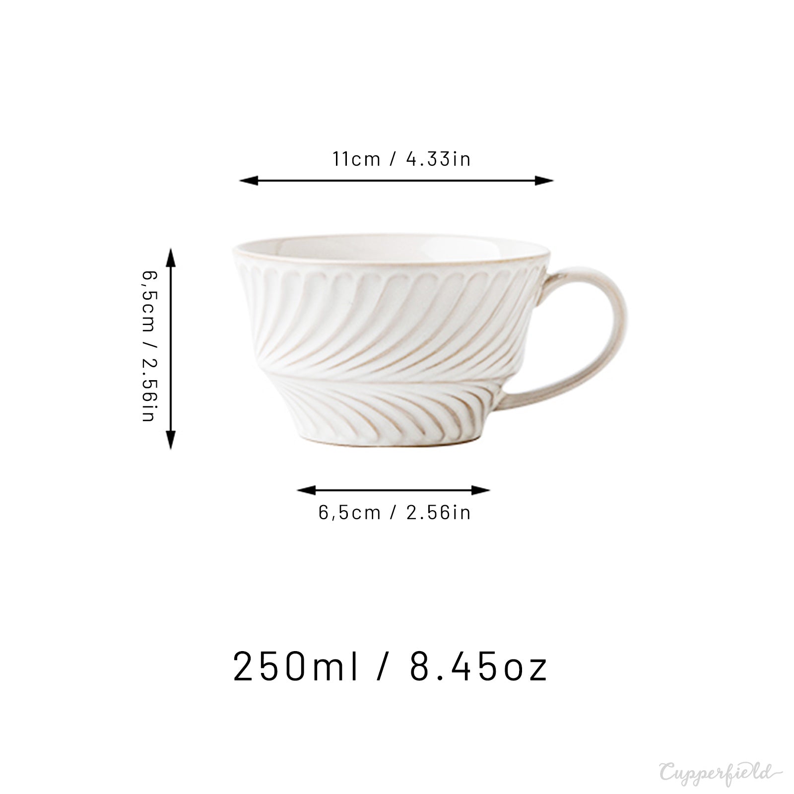 Elegant White and Cream Swirl-Pattern Coffee Cup with Matching Saucer