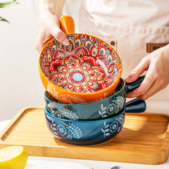 Exquisite Ceramic Bowls with Mandala Designs and Easy Handles-7