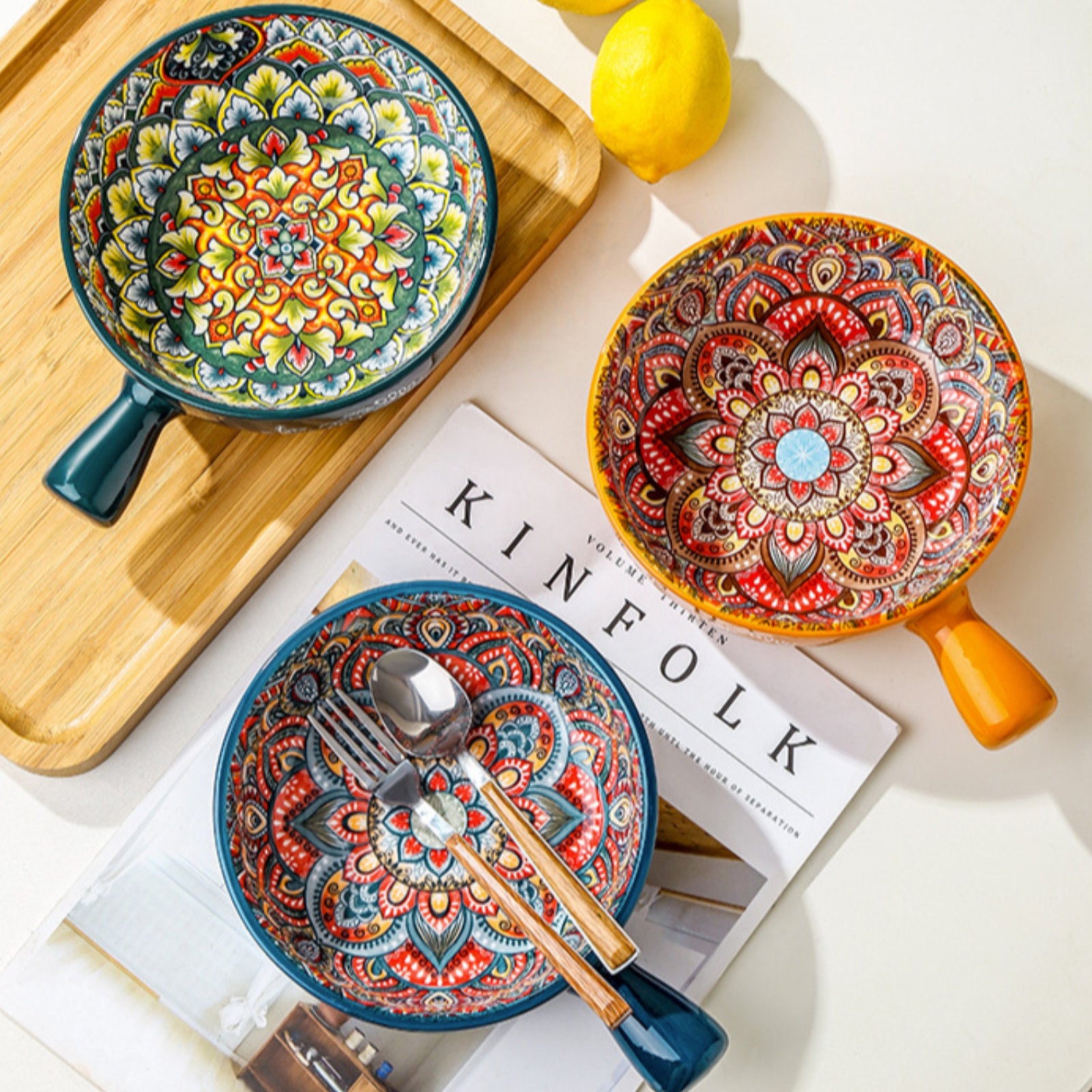 Exquisite Ceramic Bowls with Mandala Designs and Easy Handles-11