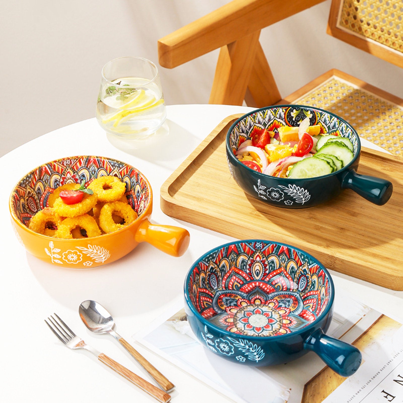 Exquisite Ceramic Bowls with Mandala Designs and Easy Handles-8