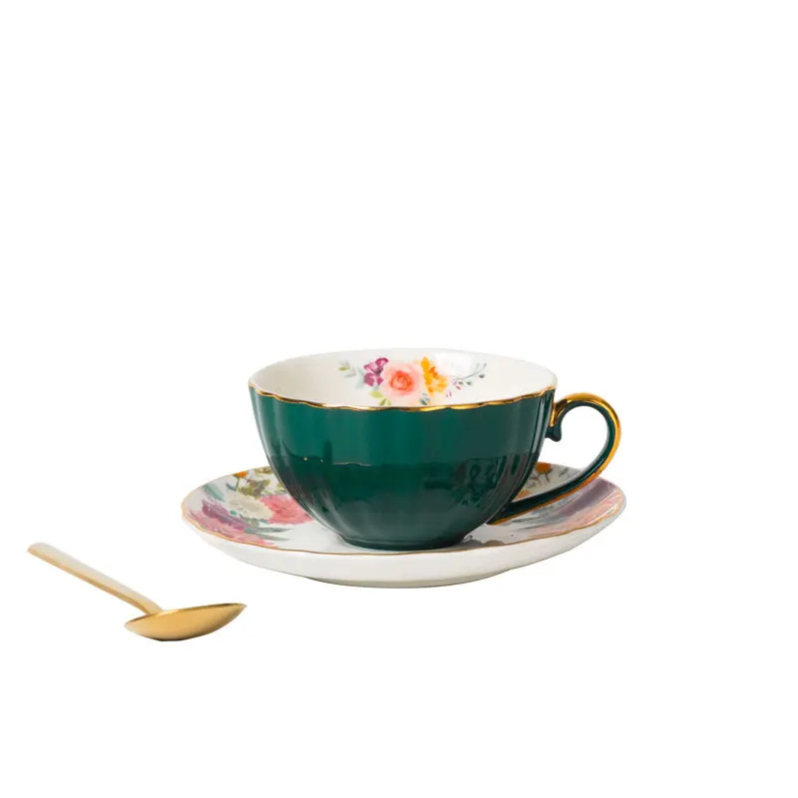 Elegant Floral Tea Cups with Matching Saucers in Vibrant Colors-2