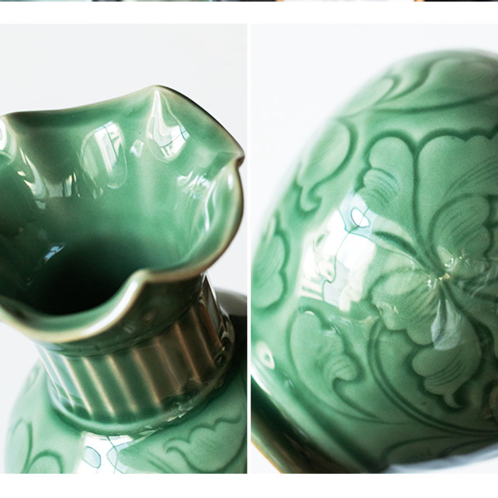 Sophisticated Green Ceramic Vase with Nature-Inspired Designs-5