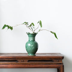 Sophisticated Green Ceramic Vase with Nature-Inspired Designs-1