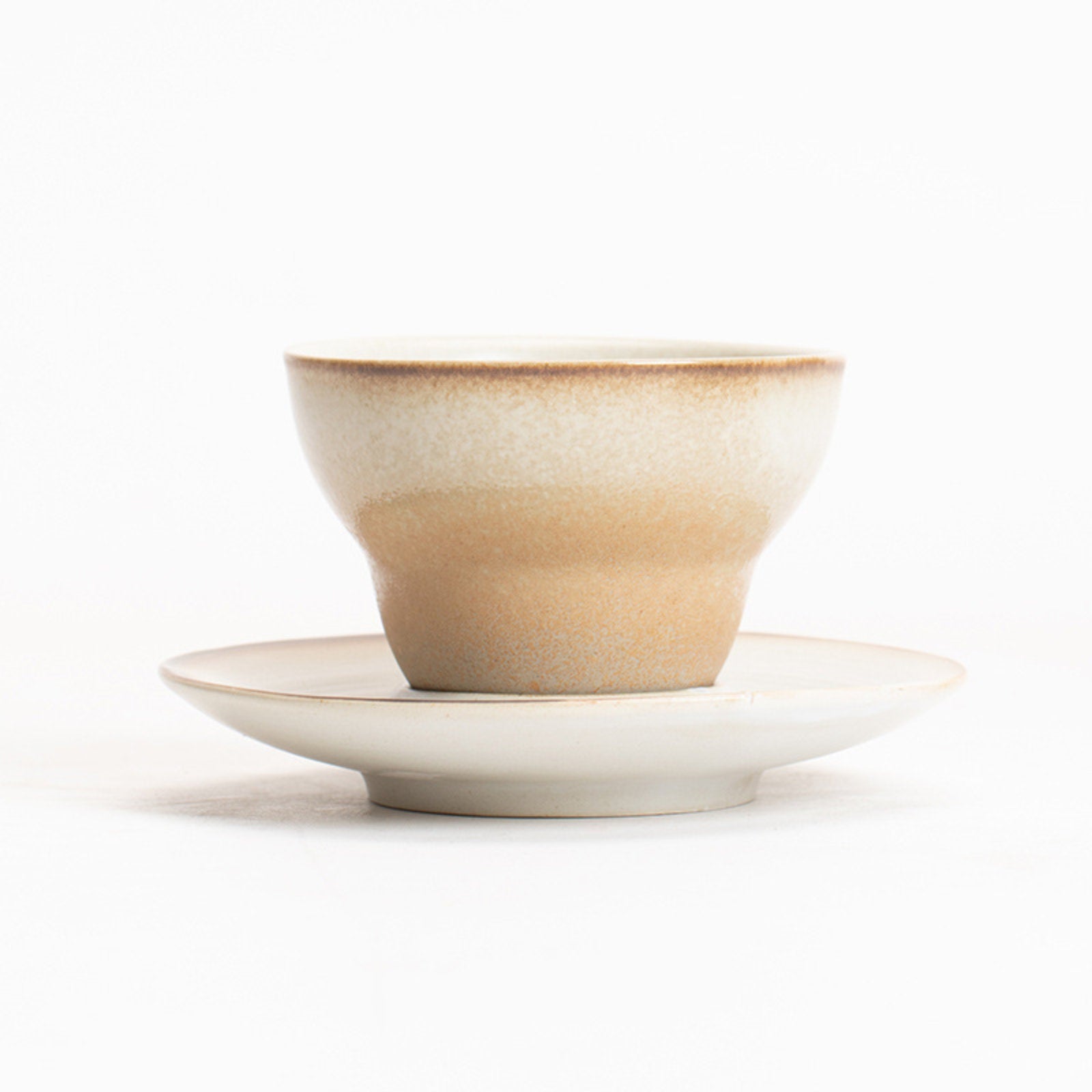 Gradient Ceramic Cups with Earthy Tones and Matching Saucers-2