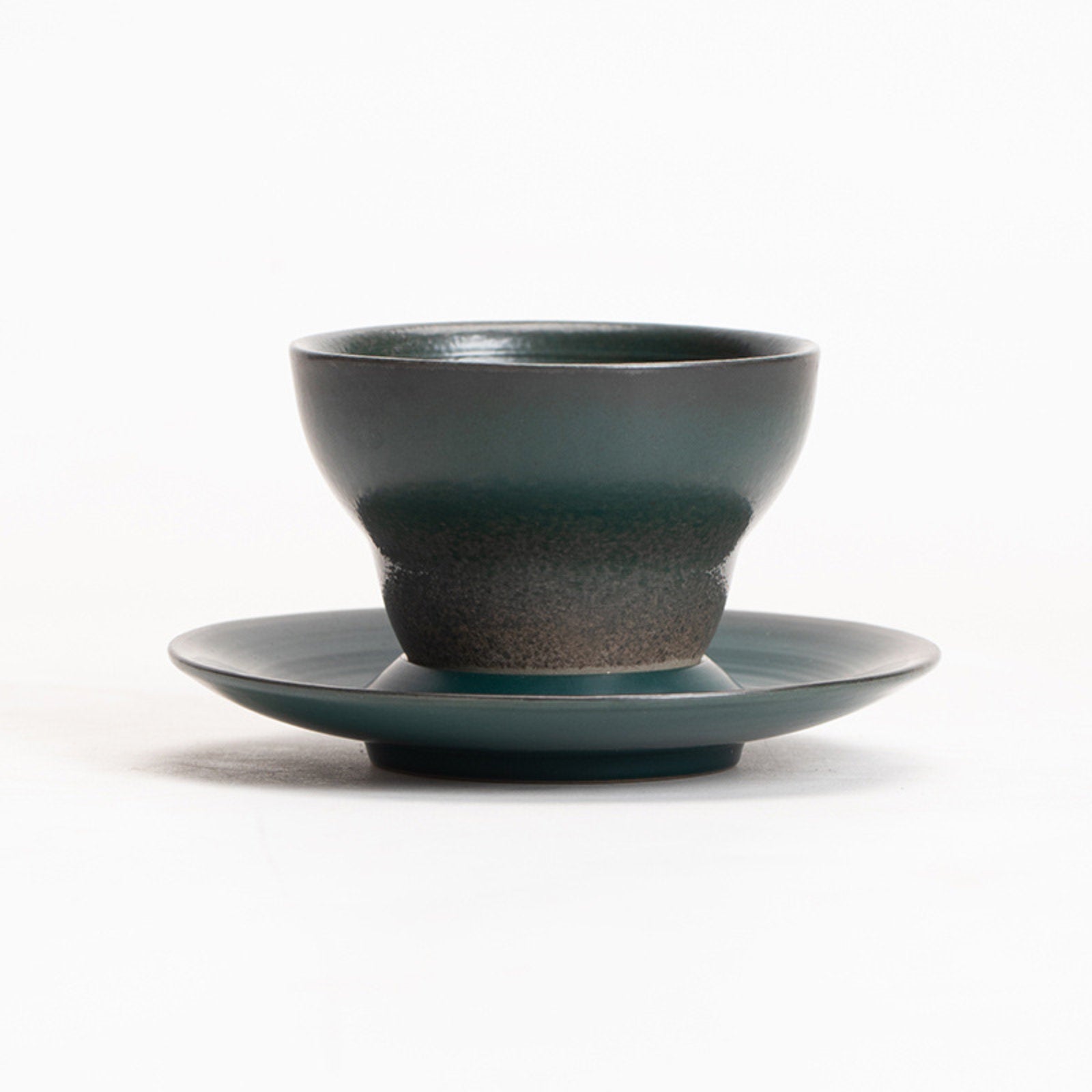 Gradient Ceramic Cups with Earthy Tones and Matching Saucers-0