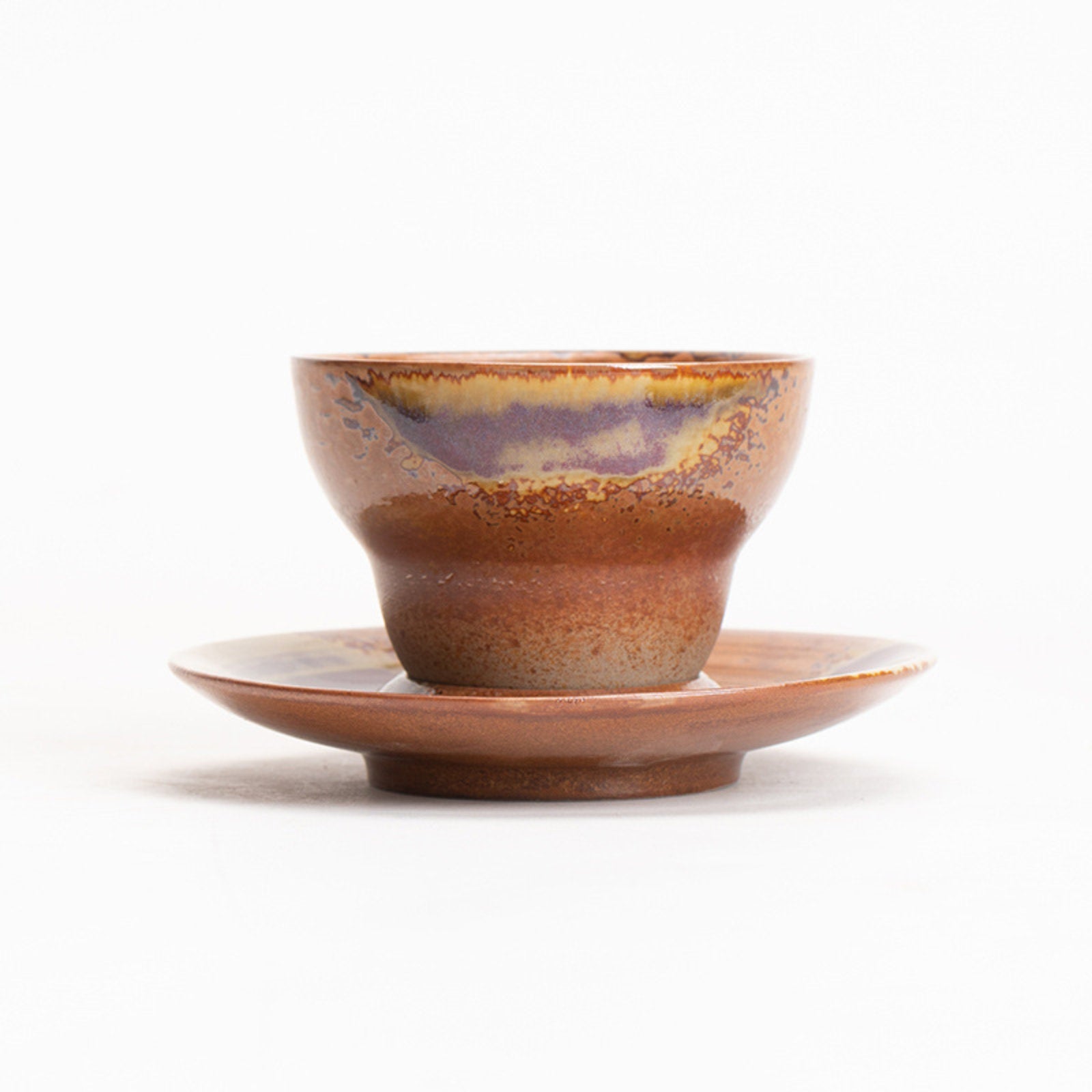 Gradient Ceramic Cups with Earthy Tones and Matching Saucers-6