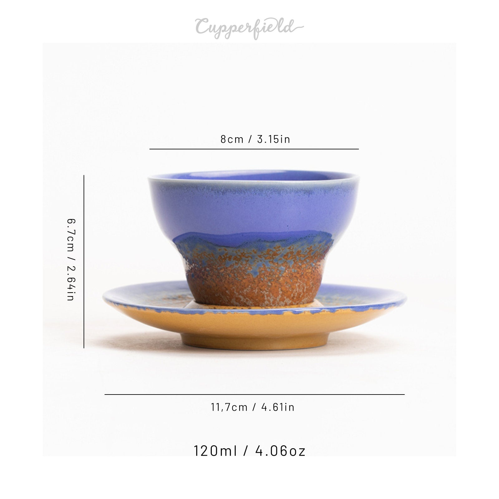 Gradient Ceramic Cups with Earthy Tones and Matching Saucers-5