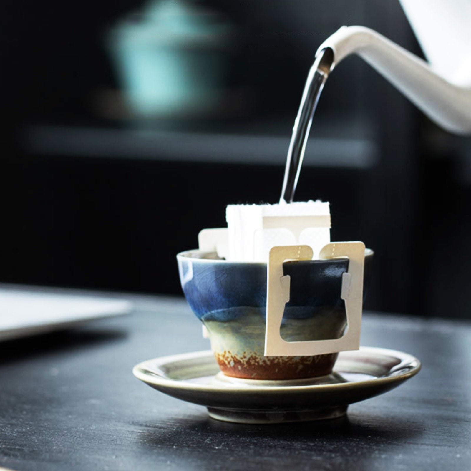 Gradient Ceramic Cups with Earthy Tones and Matching Saucers-7