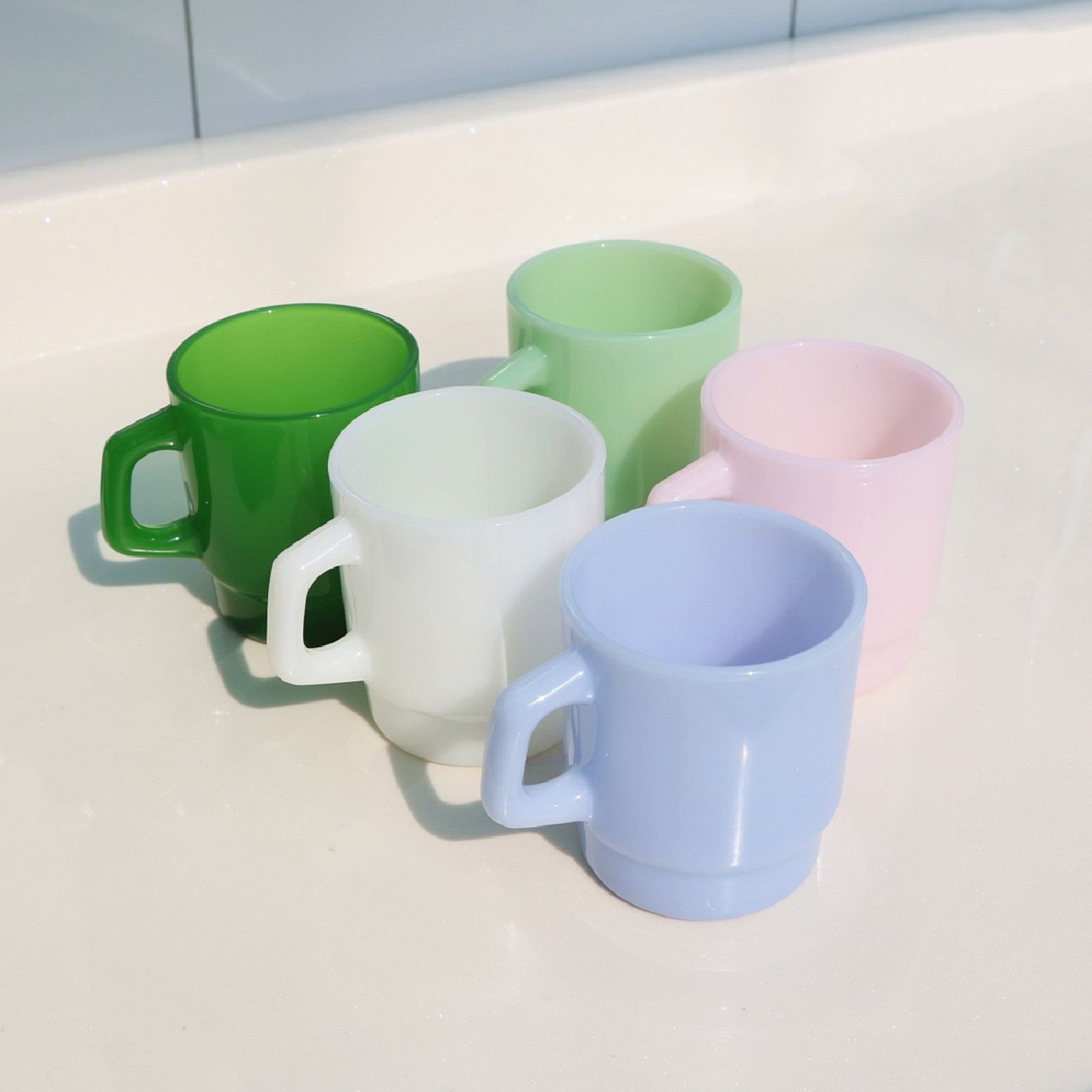 Colorful Glass Mug Set with Unique Handles-9